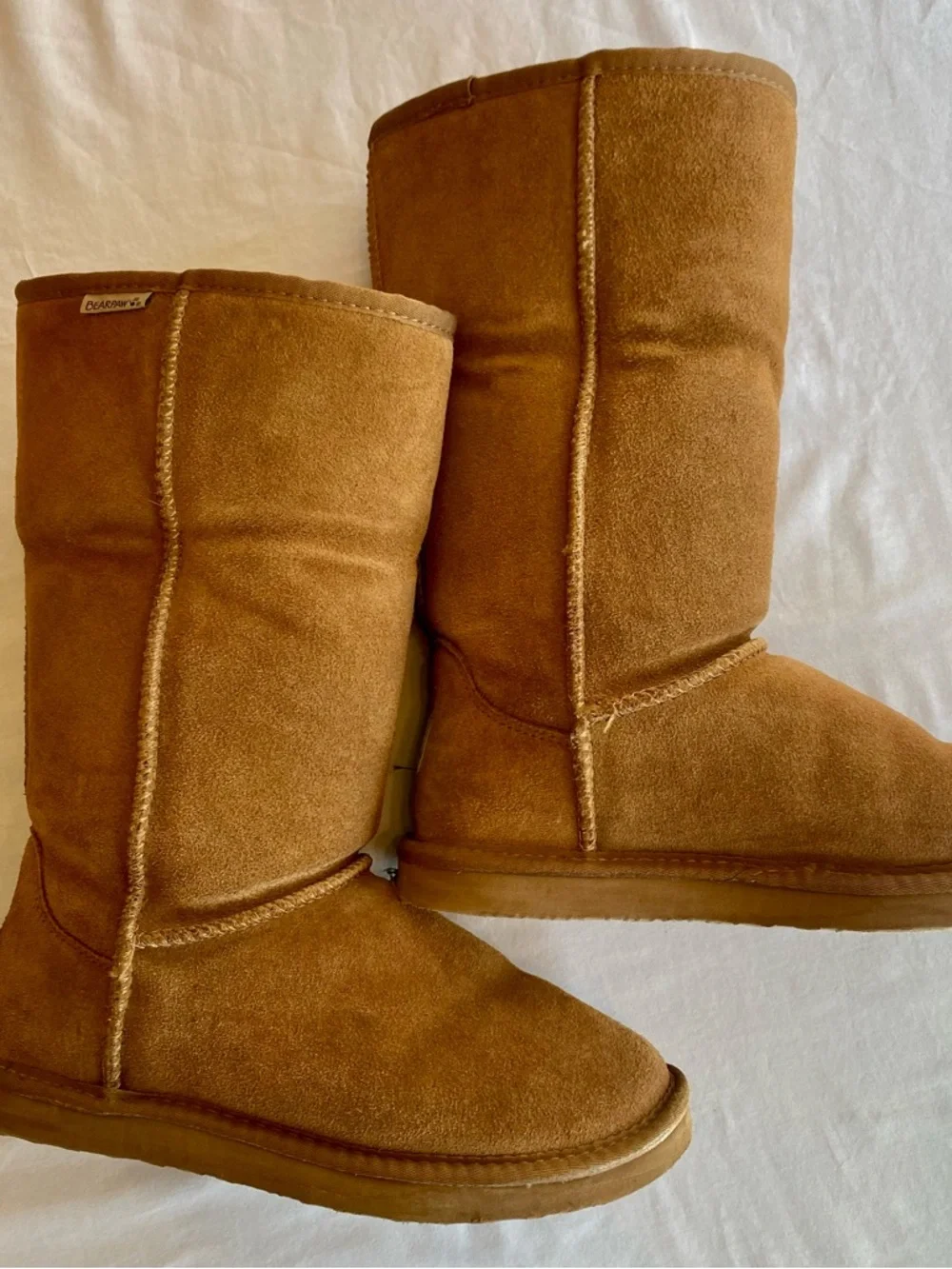 BearPaw Chestnut Brown Suede Shearling-Lined Mid-Calf Boots
